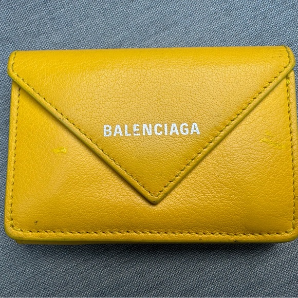 Balenciaga Mustard Yellow Leather Mini Wallet - Picture 1 of 12